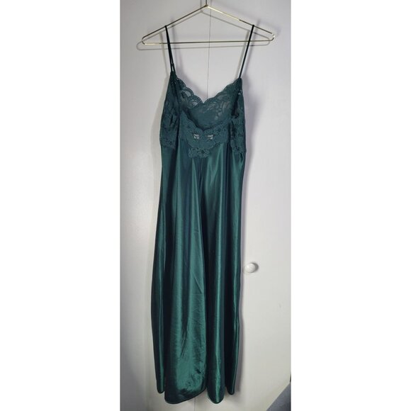 Victoria's Secret M Emerald Jewel Green Slip Dress Nightgown Satin y2k glam - Picture 2 of 9